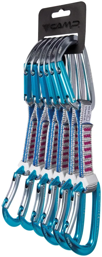 Комплект карабинов с оттяжкой ORBIT EXPRESS KS 12 cm, набор 6 штук, цвет серо-голубой / фуксия, CAMP
