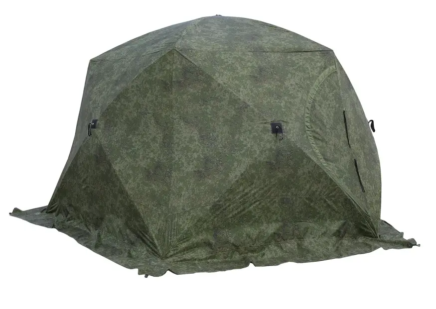 Палатка зимняя ЧУМ 3 (трехслойная, пиксель с выводом под трубу и навесом)