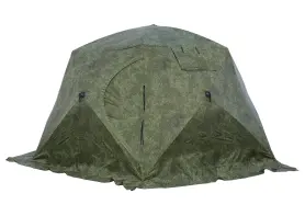 Палатка зимняя ЧУМ 3 (трехслойная, пиксель с выводом под трубу и навесом)