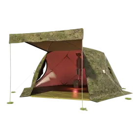 Палатка зимняя ЧУМ 2 (трехслойная, пиксель с выводом под трубу и навесом)