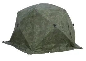 Палатка зимняя ЧУМ 2 (трехслойная, пиксель с выводом под трубу и навесом)